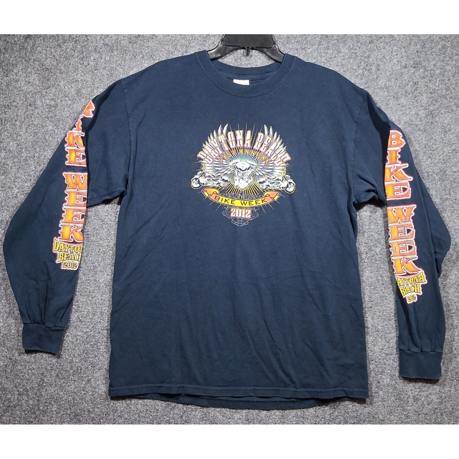 Gildan Daytona Beach Bike Week 2012 Mens Large Long Sleeve Graphic T-Shirt Navy